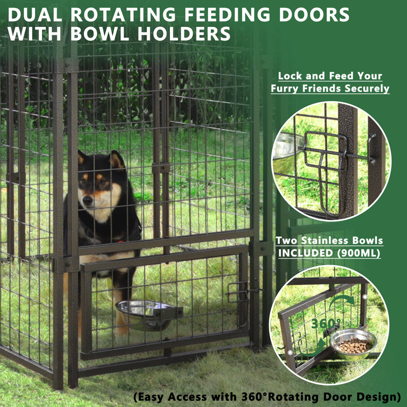 Veikous Outdoor Dog Kennel with Rotating Feeding Door, Dog Enclosure